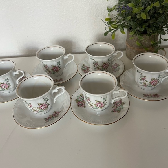 12 Pcs Vintage Floral Walbrzych Rose Set Bone China Porcelain Poland Tea Coffee - Picture 6 of 13